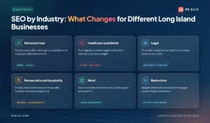How local SEO priorities change across six Long Island industries, from home services and dental to legal, restaurants, retail and real estate.